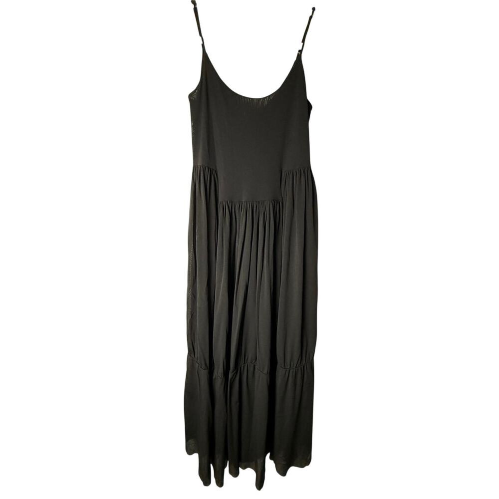 Vince Womens S Black 100% Nylon Tiered Sleeveless Maxi Cami Dress Minimalist